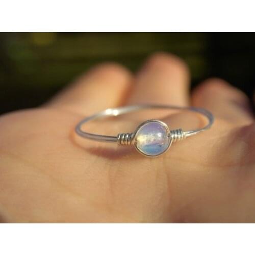 Dainty Wire Wrapped Opal Bead Ring (with Silver/Gold Plated Wire)