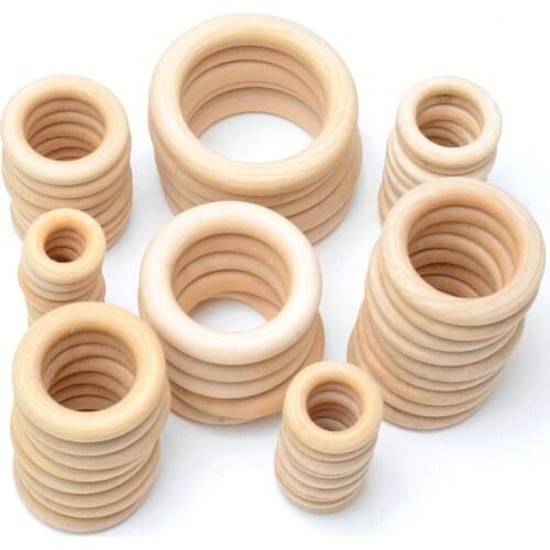 Natural Wood Circle DIY Crafts Embellishment For Wooden Ring Children Kids Teething Wooden Ornaments Pick Size 15-70mm