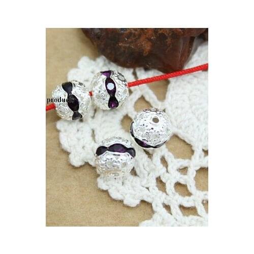 20pcs/lot 8mm round purple diamond Loose Bead Spacer Beads Connectors for DIY Jewelry Making bracelet dfg4d