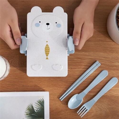 Lovely Cartoon Rabbit Bear Lunch Box with tableware Square Lunch Box Student Child Office Outdoor Bento Lunch Box Food Container