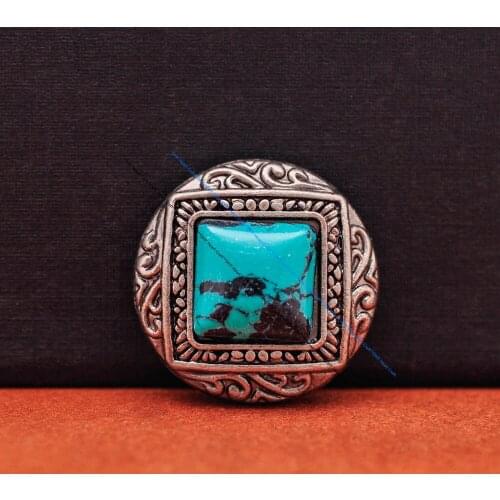 Lot 10X 25MM Vintage Silver Engraved Floral Square Blue Turquoise Stone Conchos for DIY Leathercraft Backpack Luggage Bag Decor