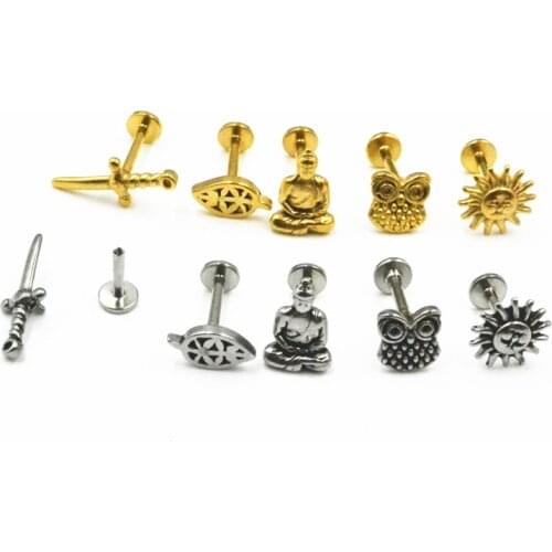 LOT50pcs 16g Body Jewelry Piercing -All Stainless Steel Lip Labret Bar Ring Ear Helix Tragus Bar Lip Piercing Sliver/Gold