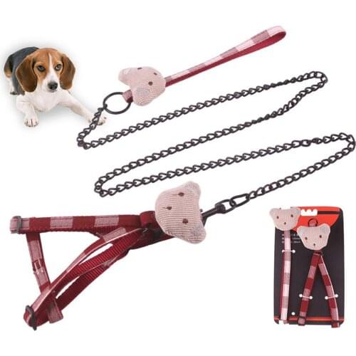 Cute Small Dogs Vest Collar Adjustable Cat Harness Leashes Doggy Outdoor Walking Metal Chain Chest Back Strap Pet Traction Rope