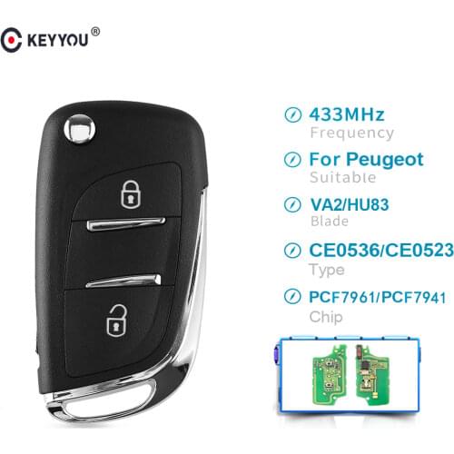 KEYYOU 433MHZ ASK 2 BTN Modified Car Remote Key for Peugeot 207 208 307 308 408 Partner For Citroen C2 C3 C4 pcf7961/pcf7941
