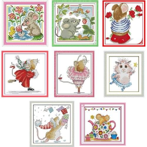 Cartoon cute mouse pattern dancing mice cross stitch kit printed on canvas 14CT 11CT Chinese cross stitch embroidery sewing kit