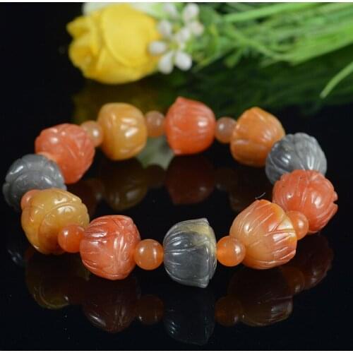 New Lotus Bead Jade Bracelet Boutique Natural Solid Color High Quality Golden Jade Lotus Bracelet