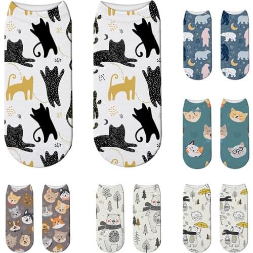 New Creative Design Colorful Cotton Women Short Socks Harajuku Funny Cute Cartoon Animals 3D Printed Happy Socks Gifts For Girl