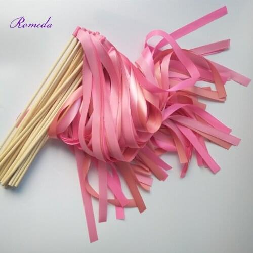 Newest Style 50pcs/lot coral wedding ribbon wands stick for wedding decoration