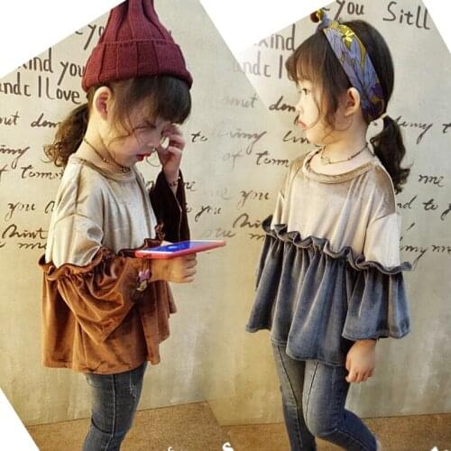 2018 autumn childrens clothing girls plush ruffled sleeves shirt two-color mosaic retro fashion hot childrens jacket