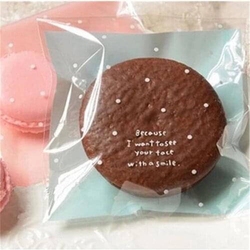 New Small Polka Dot Cookie Bag 100pcs Sky Blue Pink Plastic Self Adhesive Cookie Packaging Bag Wedding Candy Gift Decoration Bag