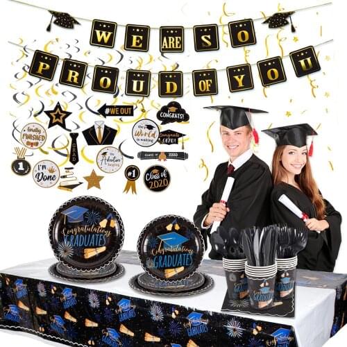PATIMATE Black Graduation Tableware Graduation 2020 Party Decor Birthday Party Decor Kids Adults Graduation Plate Napkin Cup