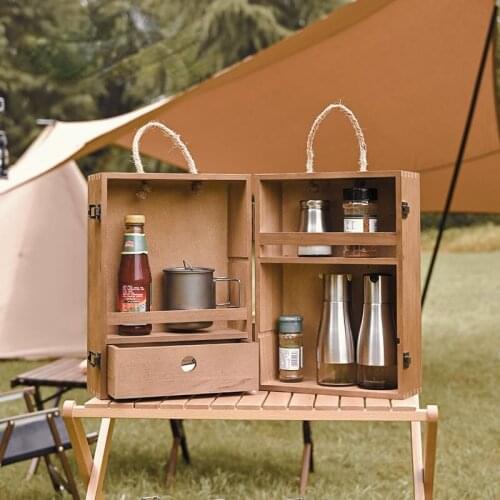 Outdoor Camping Spice Bottle Storage Box Portable Solid Wood Portable Glove Box Walnut Picnic Storage Box