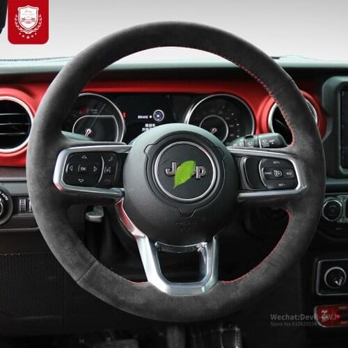 Real Alcantara For Jeep Compass Wrangler Rubicon Grand Cherokee Suede leather Steering Wheel Cover Hand Grip car accessories