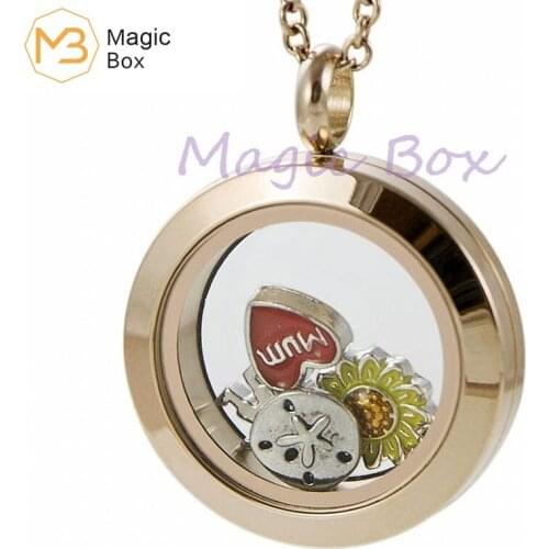 Rose gold tempered glass necklace stainless steel fashion necklace locket living memory floating charm pendant for women