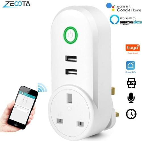 Wifi Smart Power Plug UK Outlet Electrical Socket USB Surge Protector Voice Timing Wireless Remote Control by Alexa Google Home