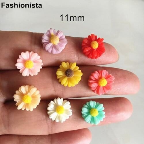 Resin Chrysanthemum-flower Cabochon-stone Beads 11mm Flat Back Daisy Crafts Scrapbook Home-decor-accessories Sunflowers Red Blue