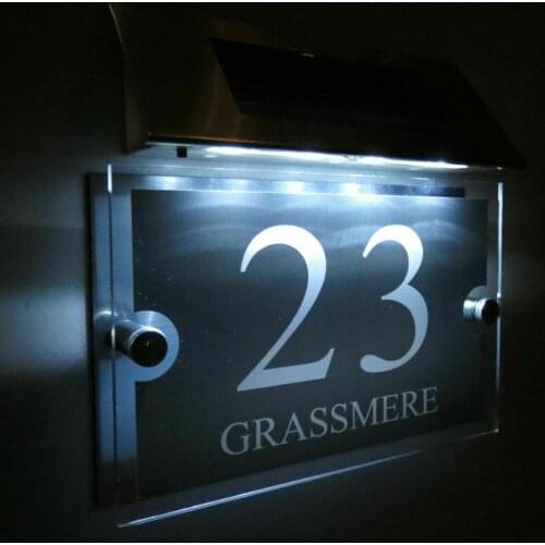 MODERN SOLAR LIGHT LED House Signs Plaques House number Apartment number Door Sign Door Numbers 1 - 9999 street Name