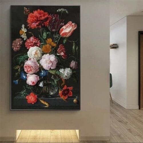 Gorgeous Flowers In A Glass Vase Canvas Paintings Baroque Style Art Posters and Prints Wall Art Pictures Home Decoration Cuadros