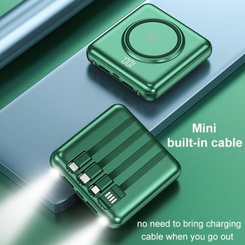 20000mAh Mini Power Bank Wireless Charger Phone External Battery Built in 4 Cable for iPhone 12 11 Samsung S21 Xiaomi Powerbank