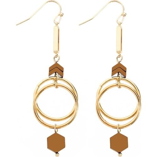 WILD & FREE Accessories Wholesale New Ms Circle Earrings For Women Gold Color Round Copper& Arrow Stone Pendant Drop Earrings
