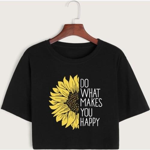 Sunflower Flowers Womens Crop Shirt Cropped T-Shirt Crop Top Tee Summer Short Sleeve Cotton Tops Female Girls Graphic T-Shirts