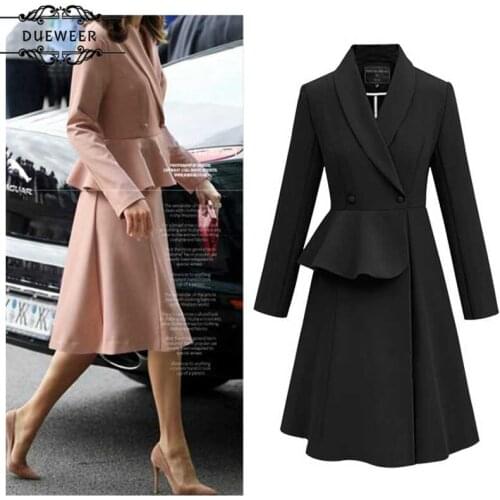 DUEWEER Trench Coats Women 2021 Long Turn-down Collar Leisure Single Breasted Solid Simple All-match European Style Elegant Chic