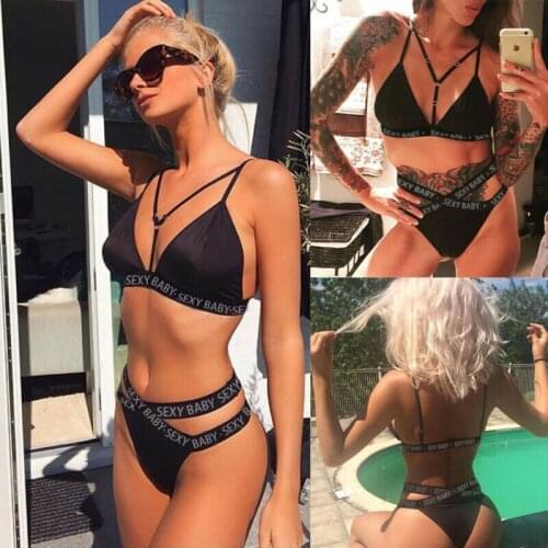 Women Sexy Swimwear Padded Push-up Bra Bikini Set Swimsuit Letter Print Swimwear Beach Bathing Suit Monokini Biquini Plus Size