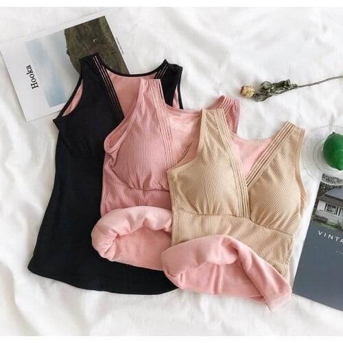 Ff3208 2019 new Korean Plush warm waistcoat suspender for womens slim body solid color thickened base vest spaghetti strap top