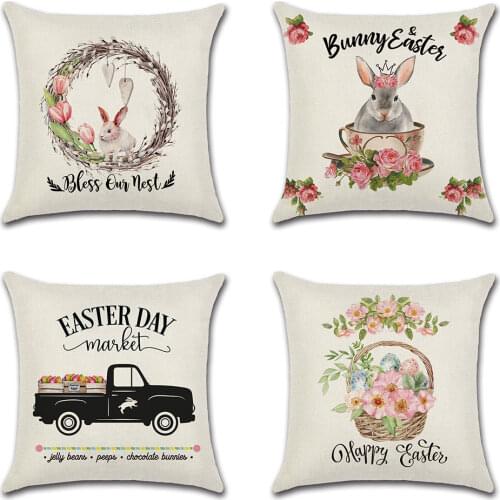 1pcs Rabbit Easter eggs truck Flower basket Cushion Cover Throw Pillow Cover Nordic Room Decoration for Home Car Sofa Couch