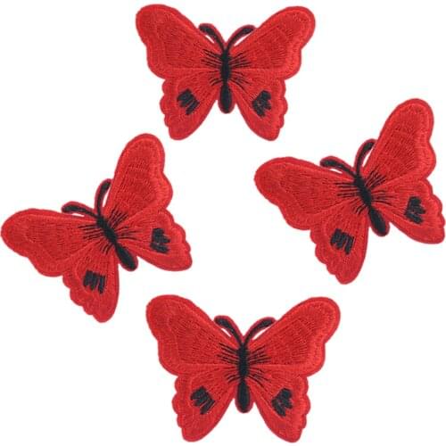 10Pcs Red Butterfly DIY Patches for Clothing Iron On Or Sew Fabric Sticker For Clothes Badge Patch Embroidered Appliques BT150