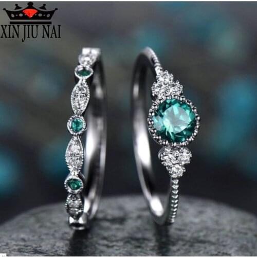 2 pieces/set Sapphire/emerald stackable rings Sexy models wear party Top quality jewelry fashion gifts Temperament Womens Ring