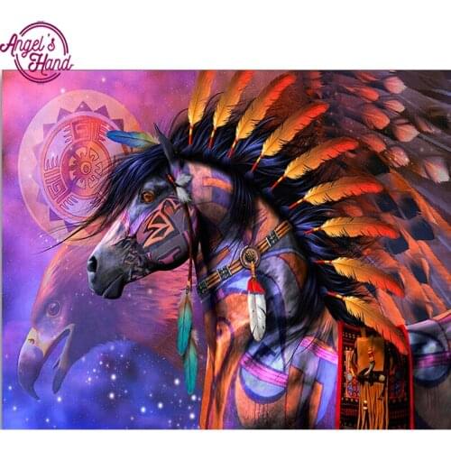 5D Diamond mosaic color feather Full square Diamond painting Cross stitch eagle full square Diamond embroidery horse