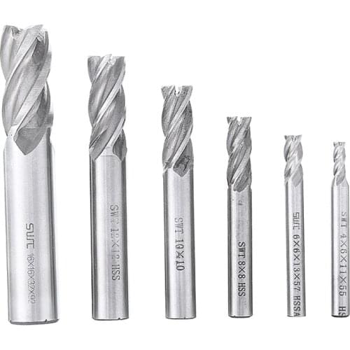 6pcs Flat End Mills 4-16mm Solid Carbide Endmill 4 Flute Spiral Milling Cutter Carbide Router Bit CNC End Milling Bits