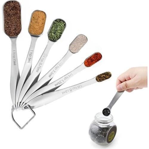 6Pcs 18/8 Stainless Steel Coffee Measuring Spoons Sugar Milk Salt Flour Measuring Spoon with Ring Connector