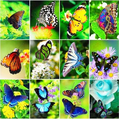 AZQSD Full Square Diamond Painting Butterfly Flower Cross Stitch Rhinestone Diamond Embroidery Animal Mosaic Handmade Home Decor
