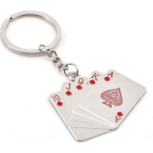 KeyChain Royal Flush Poker Playing Card Keyring Metal Gifts Key chain Charm Jewelry For Women Men Car Accessories