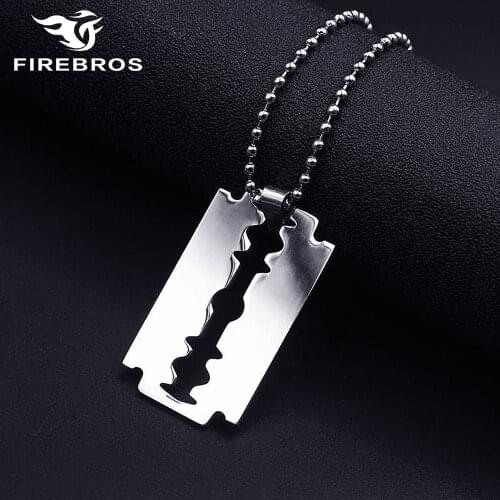 FIREBROS New 20/24" Bead Chain Silver Color High Polish 316L Stainless Steel Razor Blade Pendant Necklace Men Women Jewelry Gift
