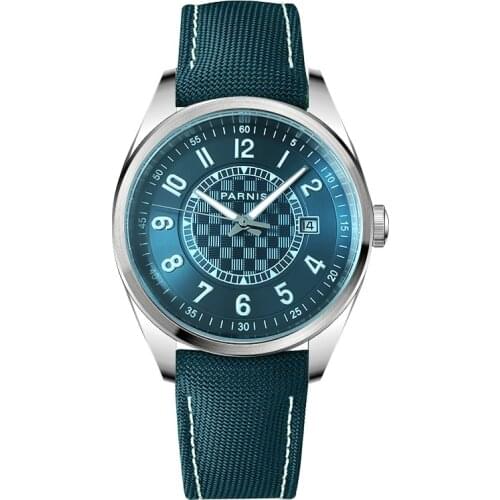 Parnis 40MM Blue Dial Mechanical Automatic Men Watch Miyota 8215 Sapphire Glass Leather Strap Wristwatch 2021 Top Luxury Brand