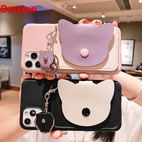 Cute Cat Wallet Card Case For OPPO Realme 6 6i 5 5i 5s C3 Q X XT X2 X50 Pro A9 A5 2020 Soft Cover Simple Keychain Phone Case