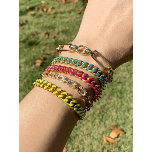 Colored Cuban Chain Bracelet With Bohemian Style Jewelry
