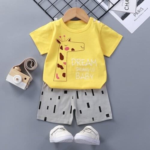 Kids Giraffe Set Baby Fashionable 2 Piece Kids Wear Boys And Girls Cotton Casual Suit 2 3 4 Years Old Baby Clothes
