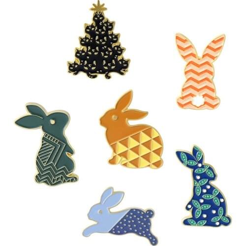 Cartoon Pattern Tattoo Rabbit Enamel Pins Hand Drawing Animals Brooches Bag Lapel Badge Fashion Jewelry Gift for Friends Kids