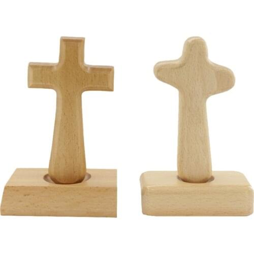 Catholic Christian Wooden Cross Figurine Small Wooden Standing Cross Catholic Table Decor