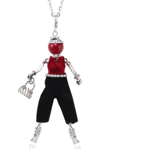 Red Pink Blue Vest Pant Long Chain Necklaces&Pendants Handmade Paris Girl Statement Necklace For Women Girls Maxi Jewelry Kolye