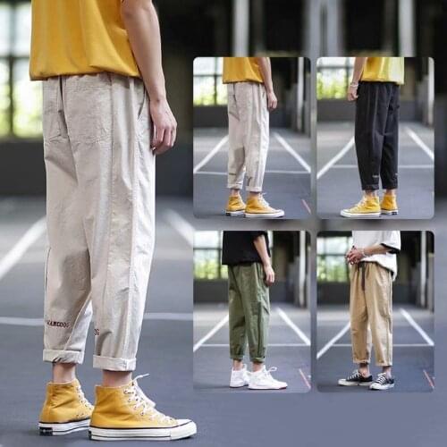 Overalls mens tide brand loose straight Korean wide-leg summer casual trousers students all-match nine-point men joggers pants