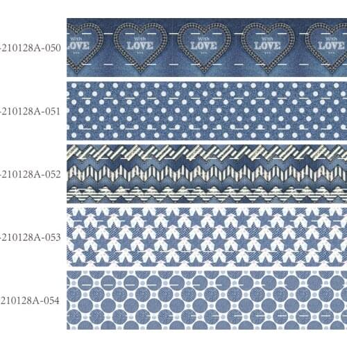 50 yards/lot) Hair bows fabric 25mm 38mm jeans style polka dots printed grosgrain ribbon