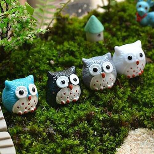 Cute Artificial Owl Figurines Miniatures Lovely Birds Fairy Garden Home Resin Crafts Decorations