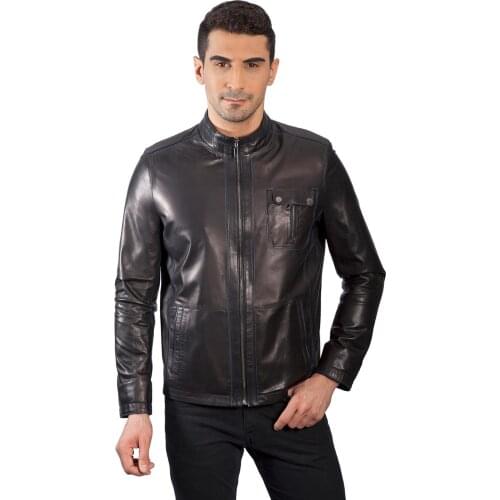 2020 New Real Leather Mens Winter Autumn Black Zipper jacket