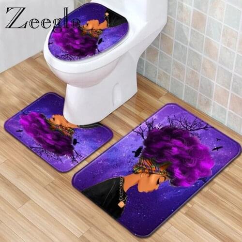 Zeegle Printed Bath Mat Set Africa Women Mat for Home Decor Polyester Toilet U Type Mat Pedestal Rug Lid Toilet Cover Modern Mat