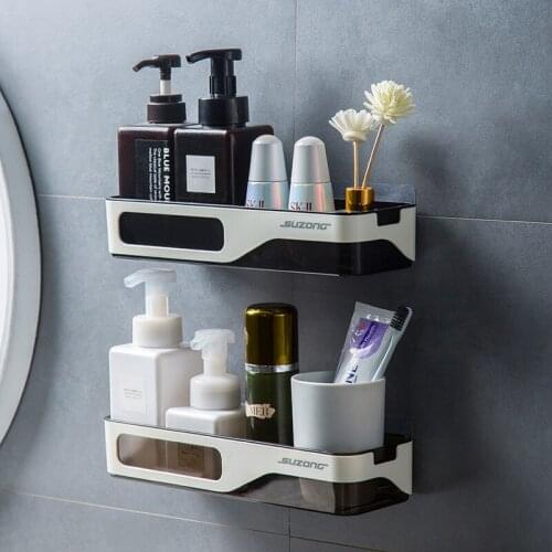 Wall Mounted Bathroom Shelves Punch-Free Kitchen Organizer Shampoo Shower Strong Suction Sucker Organizer Hanging Storage Racks